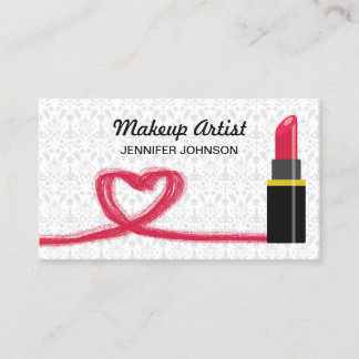 Red Lipstick And A Heart Makeup Artist Business Card