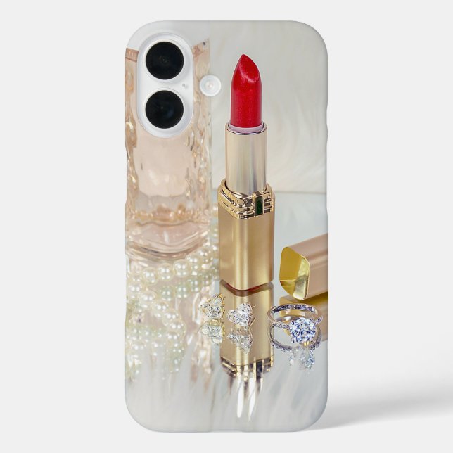 red lipstick and jewelry on mirror Case-Mate iPhone case (Back)