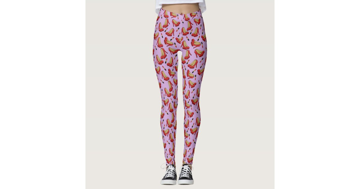 Red Lipstick and Red High Heels pattern Throw Pill Leggings