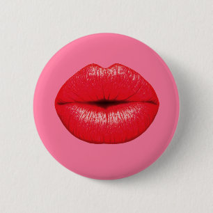 Red Lipstick big pop art lips on girly pink Button