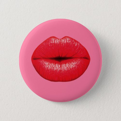 Red Lipstick big pop art lips on girly pink Button