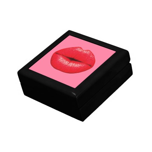 Red Lipstick big pop art lips on girly pink Jewelry Box
