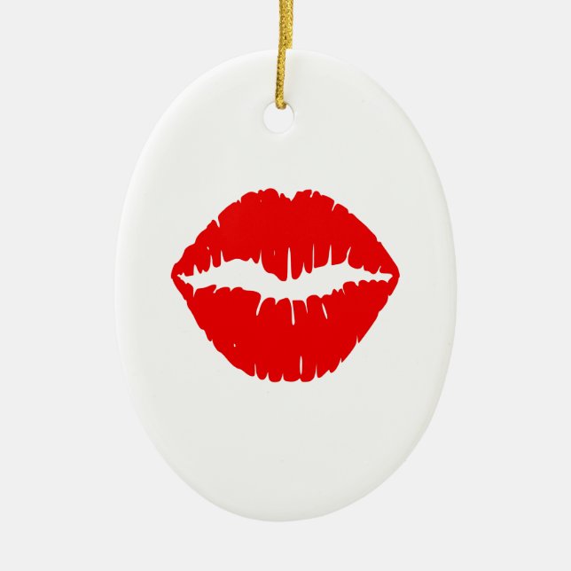 Red Lipstick Ceramic Ornament (Front)