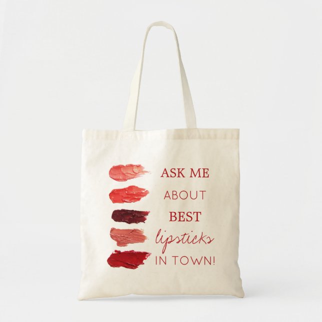 Red lipstick colors swatches ask me promotional tote bag (Front)