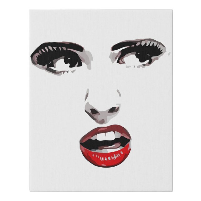 Red Lipstick Dark Eyed Woman makeup Beauty Art Faux Canvas Print (Front)