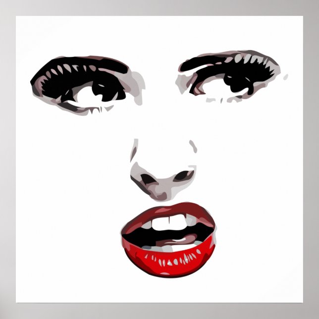 Red Lipstick Dark Eyed Woman makeup Beauty Art Poster (Front)