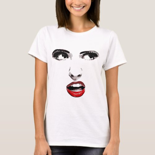 Red Lipstick Dark Eyed Woman makeup Beauty Art T_Shirt