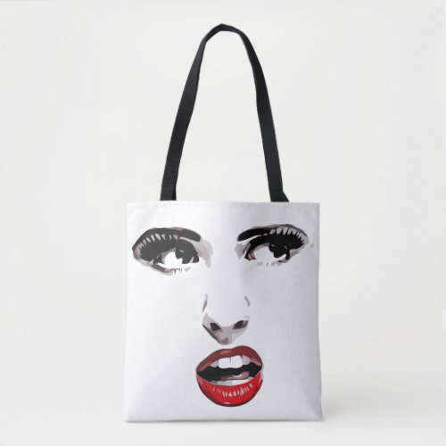 Red Lipstick Dark Eyed Woman makeup Beauty Art Tote Bag