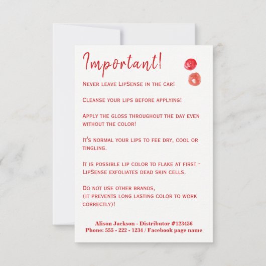 Red lipstick distributor application instructions (Back)