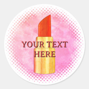 Red Lipstick Drawing Art Custom Text Watercolor Classic Round Sticker