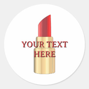 Red Lipstick Drawing Art Custom Text White Classic Round Sticker