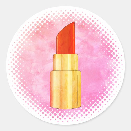 Red Lipstick Drawing Art Vintage Style Print Pink Classic Round Sticker