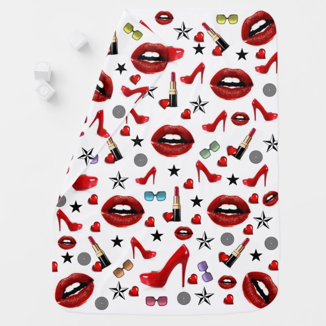 Red Lipstick Heels Lips Baby Blanket (In Situ)