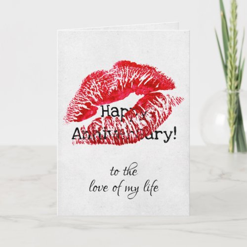 red lipstick kiss anniversary card