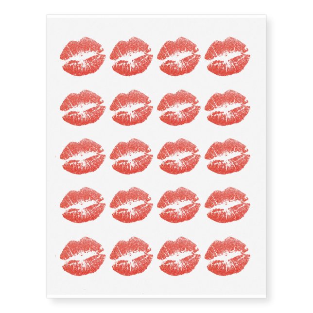 Red Lipstick Kiss Lips Design Temporary Tattoos (Front)