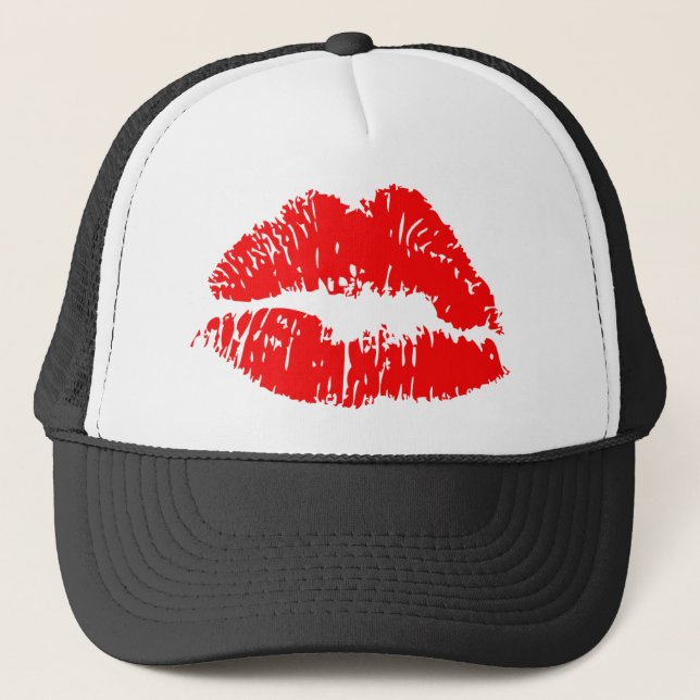 Red Lipstick Kiss Mark Trucker Hat (Front)