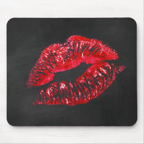 Red Lipstick Kiss On Black Mouse Pad