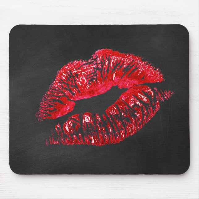 Red Lipstick Kiss On Black Mouse Pad (Front)