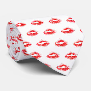 Red Lipstick Kiss Pattern Neck Tie