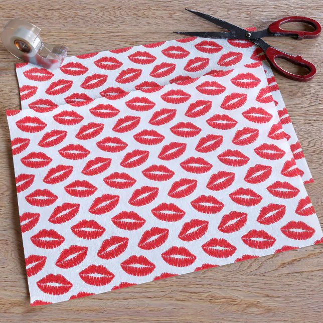 Red Lipstick Kiss Pattern Tissue Paper | Zazzle