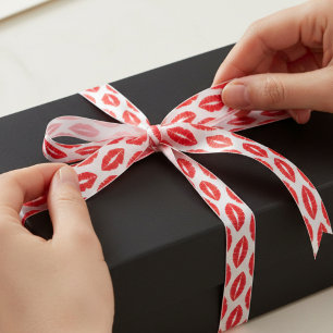 Red Lipstick Kiss Pattern Valentine's Satin Ribbon