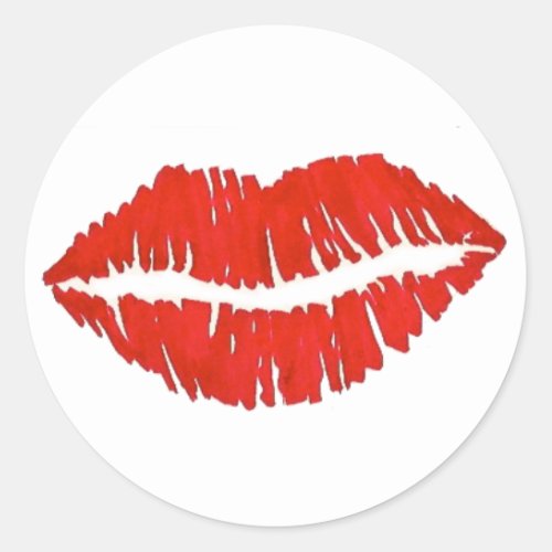 Red Lipstick Kiss Print Valentines Day Love Classic Round Sticker