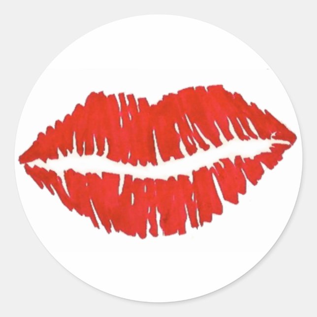Red Lipstick Kiss Print Valentine's Day Love Classic Round Sticker (Front)