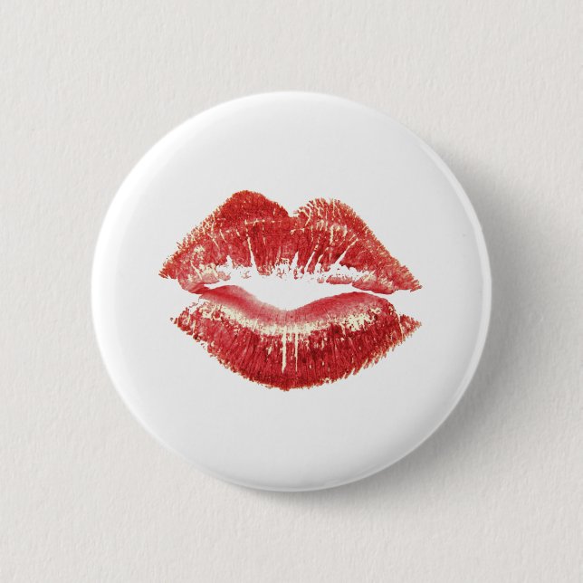 Red Lipstick Kiss Romantic St Valentines Day Gift Button (Front)