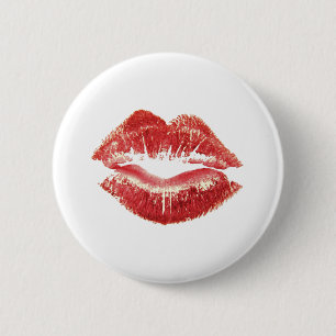 Red Lipstick Kiss Romantic St Valentines Day Gift Button