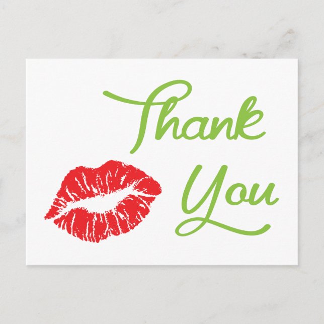 Red Lipstick Kiss Thank You Postcard (Front)