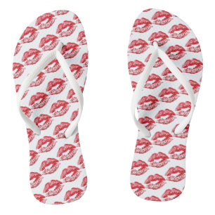 Red Lipstick Kisses Flip Flops