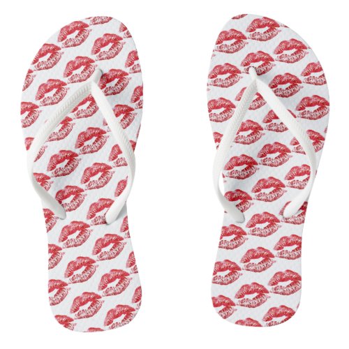 Red Lipstick Kisses Flip Flops