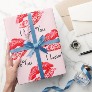Red Lipstick Kisses I Love You Wrapping Paper