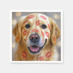 Red Lipstick Kisses On a Golden Retriever Napkins
