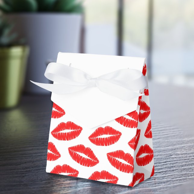 Red Lipstick Kisses Valentine's Day Favor Boxes (Lots of lovely red kisses on this favor box. Perfect for valentine's day treats)