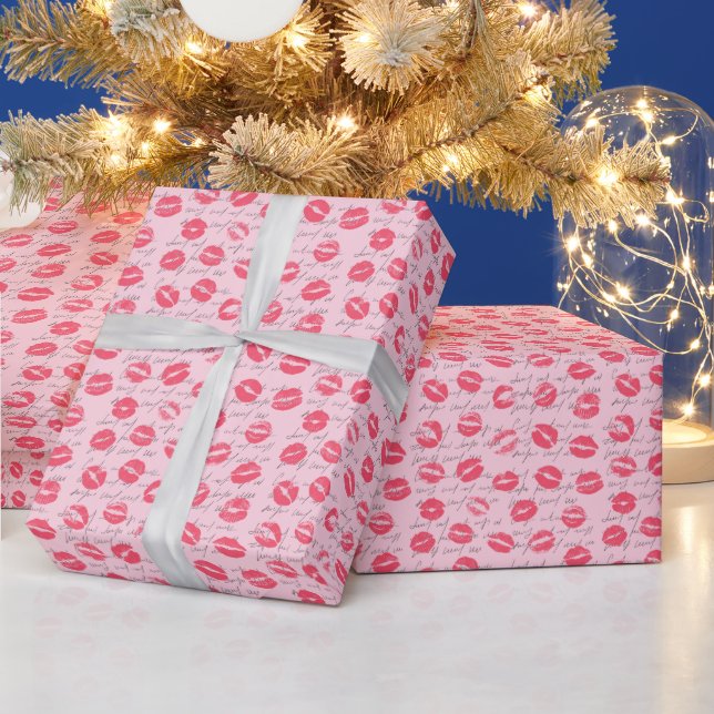 Red Lipstick Kisses Valentine's Day  Wrapping Paper (Holidays)