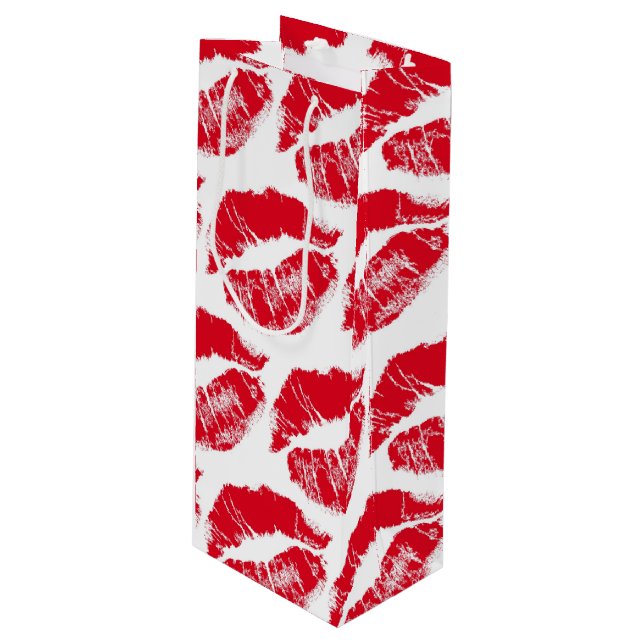 red lipstick kisses wine gift bag (Front Angled)