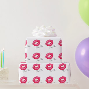 Red Lipstick Kisses Wrapping Paper
