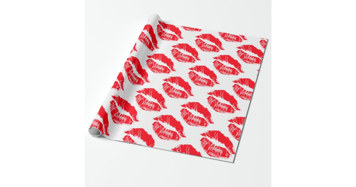 Red Lipstick Kisses Wrapping Paper Zazzle