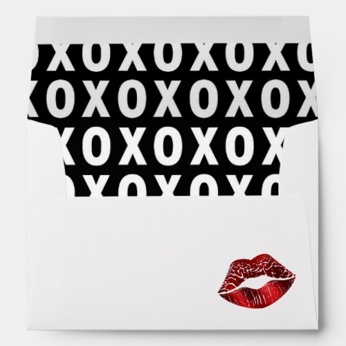 Red Lipstick Kisses XOXO Black And White Love Envelope