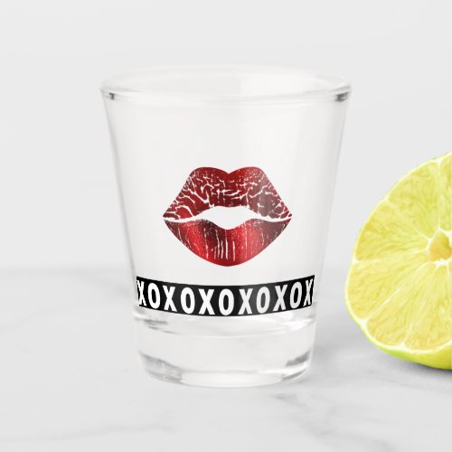 Red Lipstick Kisses XOXO Black And White Love Shot Glass