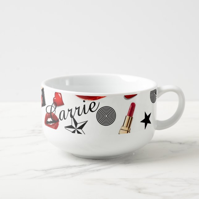 Red Lipstick Lips Heels Soup Mug (Left)