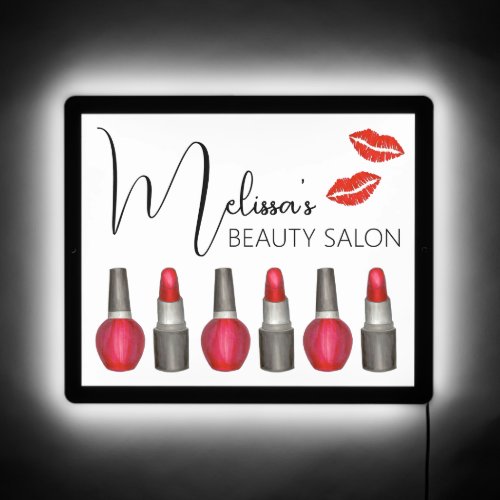 Red Lipstick Lips Kiss Print Makeup Artist LED Sign