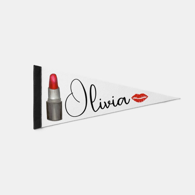 Red Lipstick Lips Kiss Print Makeup Artist Pennant Flag (Front)