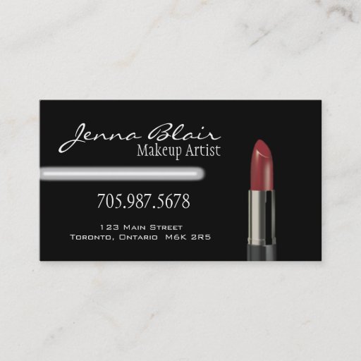 Customizable Red Lipstick Makeup Artist Business Card