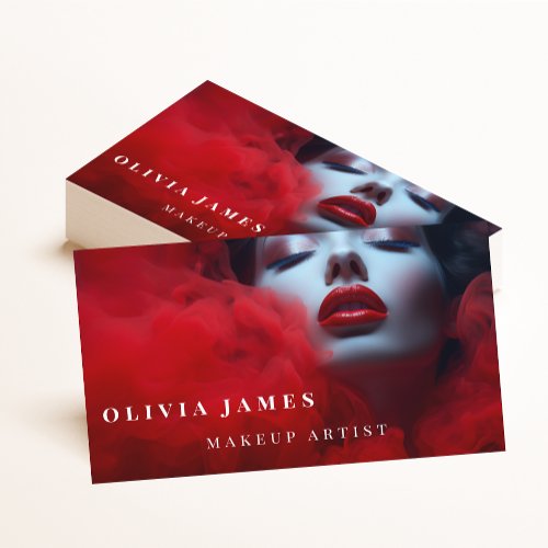 Red Lipstick Makeup Artist Cosmetics Beauty Salon Business Card