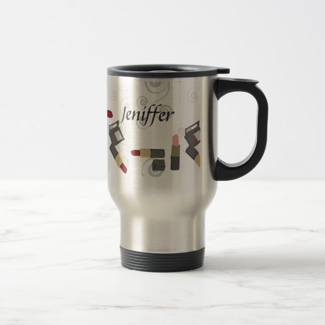 Red Lipstick Makeup Beauty Fashion Stylish Salon Travel Mug (Right)