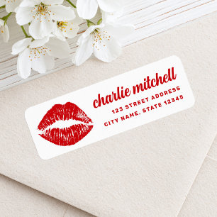 Red lipstick mark retro return address label