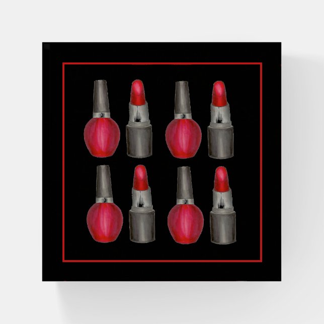 Red Lipstick Nail Polish Beauty Makeup Artist Paperweight (Front)