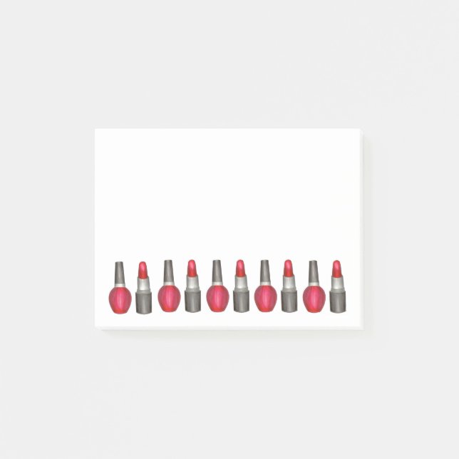 Red Lipstick Nail Polish Makeup Beauty Post Its Post-it Notes (Front)